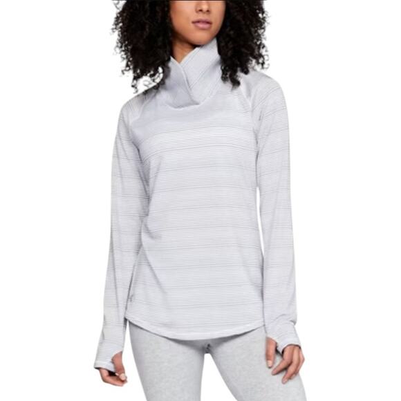 Under Armour White Striped Zinger Cross Over Cowl Neck Pullover - Picture 2 of 10